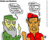 Fidel Castro: '¡¡Rechazamos totalmente los golpes de estado!! - Hugo Chávez: "¡¡y querer permanecer en el poder a las malas!!"