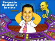 Proyecto nuclear a la vista: rostro de Chávez superpuesto en el cuerpo de Homero Simpson, detrás, el de Putin sobre el del señor Burns