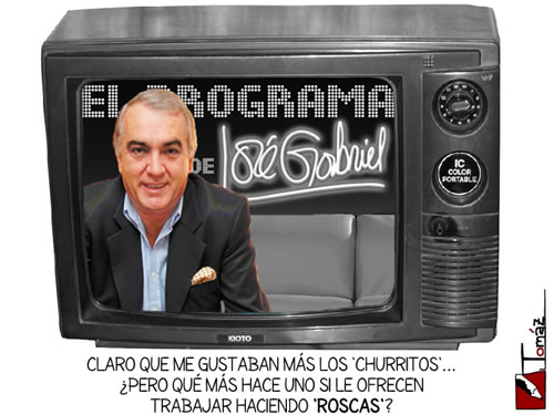 En el televisor, dice José Gabriel Ortiz: 'Claro que me gustaban más los churritos... ¿pero qué más hace uno si le ofrecen trabajar haciendo roscas?'
