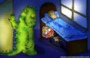En la habitación de un niño, un monstruo (¿el coco?) encuentra que un sacerdote católico, quien se oculta debajo de la cama, se le 'adelantó'