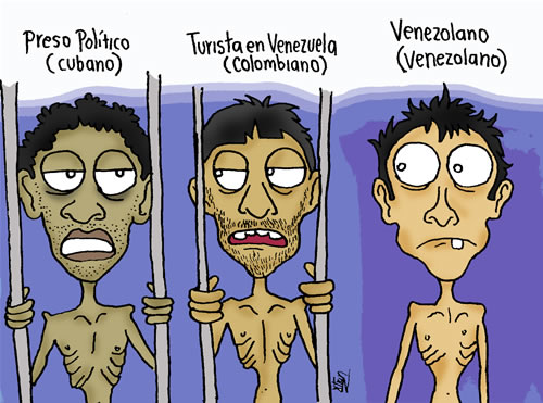 Aparecen en muy mal estado físico un preso político cubano, un turista colombiano en Venezuela y un venezolano; los dos primeros tras las rejas y alicaídos; el tercero, asombrado