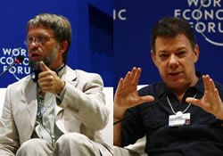 Antanas Mockus y Juan Manuel Santos en el Foro Económico Mundial América Latina en abril de 2010
