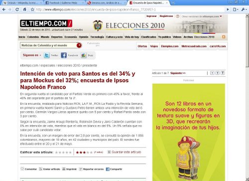 El Tiempo: Intención de voto para Santos es del 34% y Mockus del 32%; encuesta de Ipsos Napoleón Franco El Tiempo: Intención de voto para Santos es del 34% y Mockus del 32%; encuesta de Ipsos Napoleón Franco