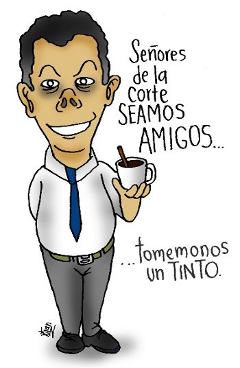 Juan Manuel Santos sostiene un tinto: &mdash;Señores de la Corte: seamos amigos... tomémonos un tinto