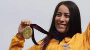 Mariana Pajón en el podio de Londres 2012